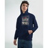 Navy Car Jumper JDM Hoodie, 50/50 cotton-poly, air-jet yarn, double-lined hood, front pouch pocket, car graphic.
