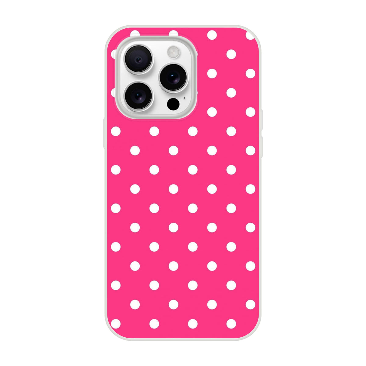 Retro hot pink and white polka dot iPhone case with a matte finish, designed for models 13-16.
