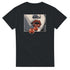 Women's Pop Art Lips graphic tee featuring cherries on a black soft cotton blend shirt.