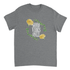 Heather gray women's graphic tee featuring Good Vibes Only in white, framed by a yellow rose wreath.