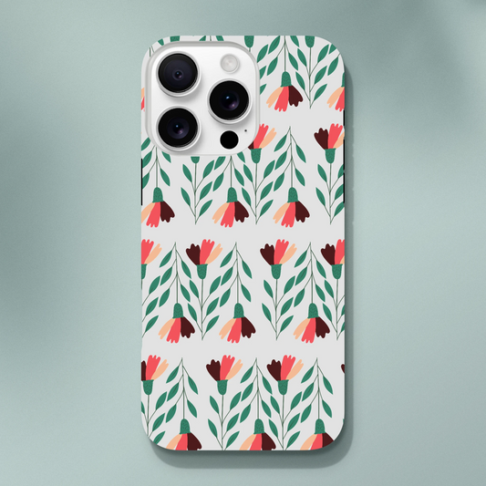 Floral wraparound phone case for iPhone 16/15/14/13 with leafy pattern and flowers, double-layer protection.