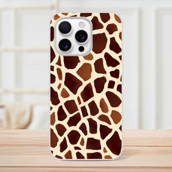 Brown giraffe-print iPhone case for models 13–16 with safari-inspired design
