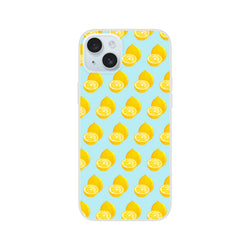 Pastel blue iPhone case featuring a bright yellow lemon pattern, offering lightweight summer protection with shock-absorbing TPU.
