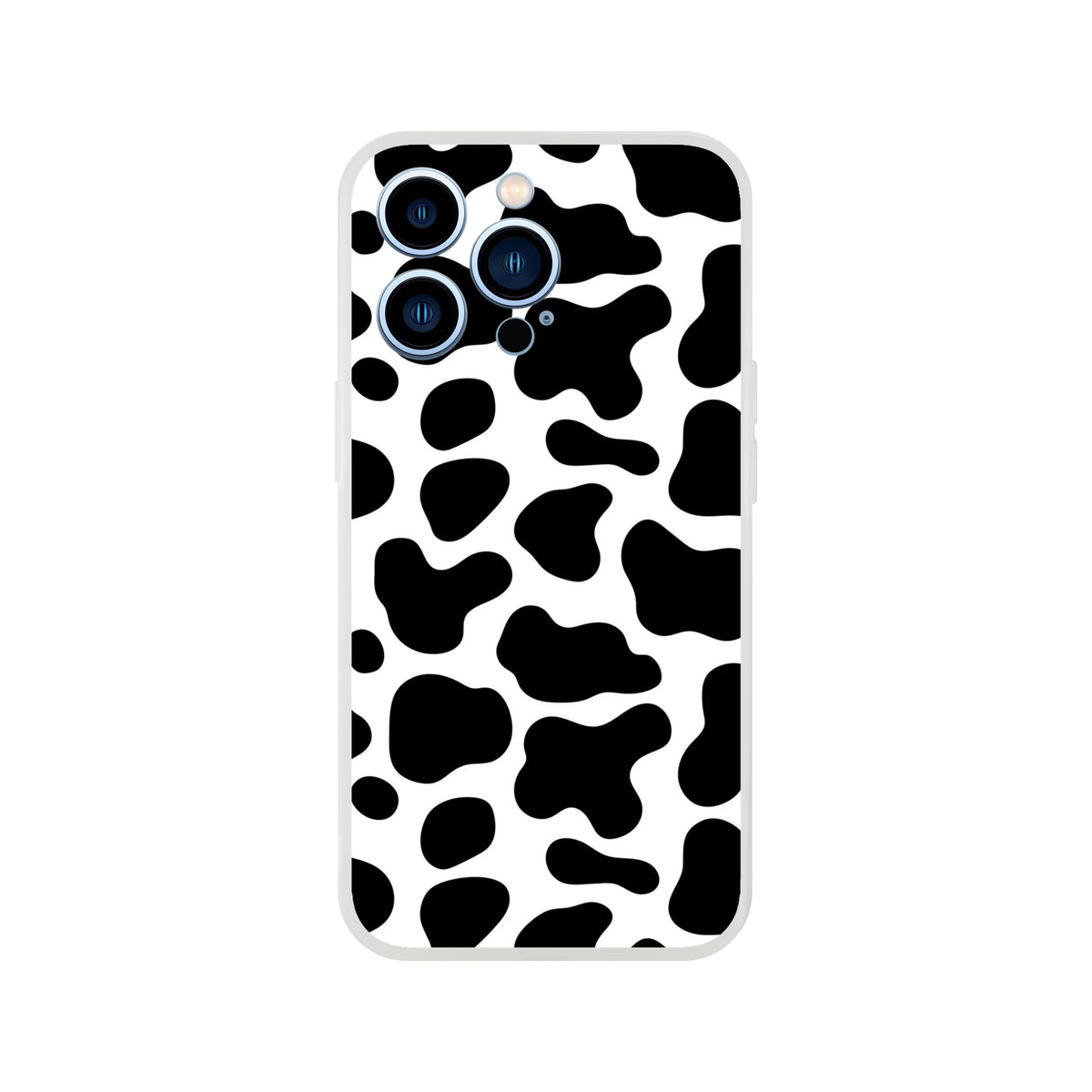 Black & White Cow Print iPhone Case for iPhone 13–16 with bold Y2K cow-pattern design.