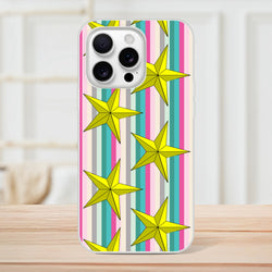 Pastel Stripe Gold Star iPhone Case (13-16), slim TPU cover with matte, fingerprint-resistant finish.