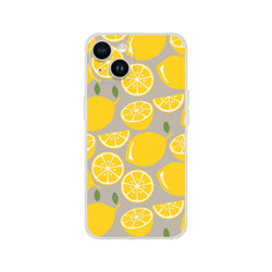 iPhone 13-16 case with bright lemon slices on a gray background