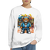 Urban Teddy Bear men's graphic sweatshirt in white with graffiti backdrop and teddy bear graphic; 50/50 cotton-poly