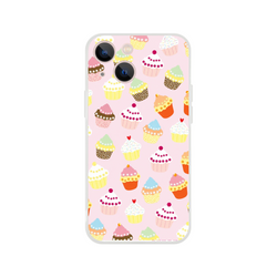 Pastel pink cupcake-pattern iPhone case for 13-16, kawaii sweet-treat design.
