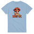 Light blue cotton-blend Lips graphic T-shirt with finger to lips and SHUT UP lettering.