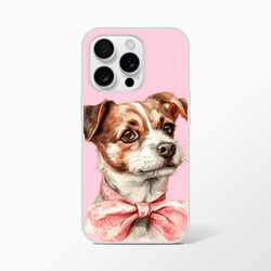 Cute dog portrait iPhone case for iPhone 13-16, pink retro aesthetic, slim matte design with TPU protection