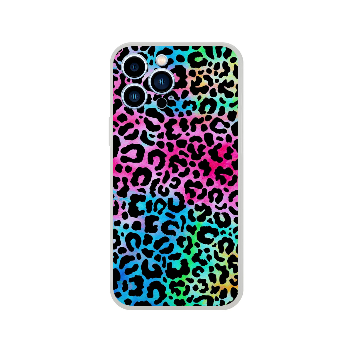 Rainbow leopard-print iPhone case for iPhone 13–16 with a slim matte finish and lasting rainbow design