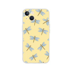 Yellow dragonfly-pattern iPhone case for 13-16 with slim shell
