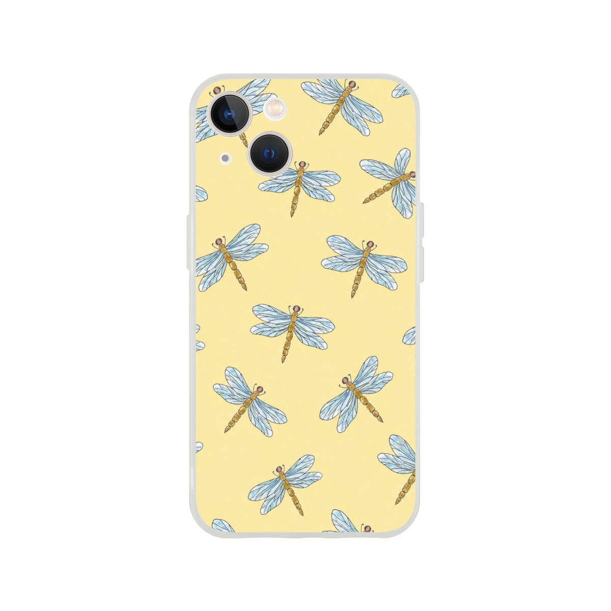 Yellow dragonfly-pattern iPhone case for 13-16 with slim shell