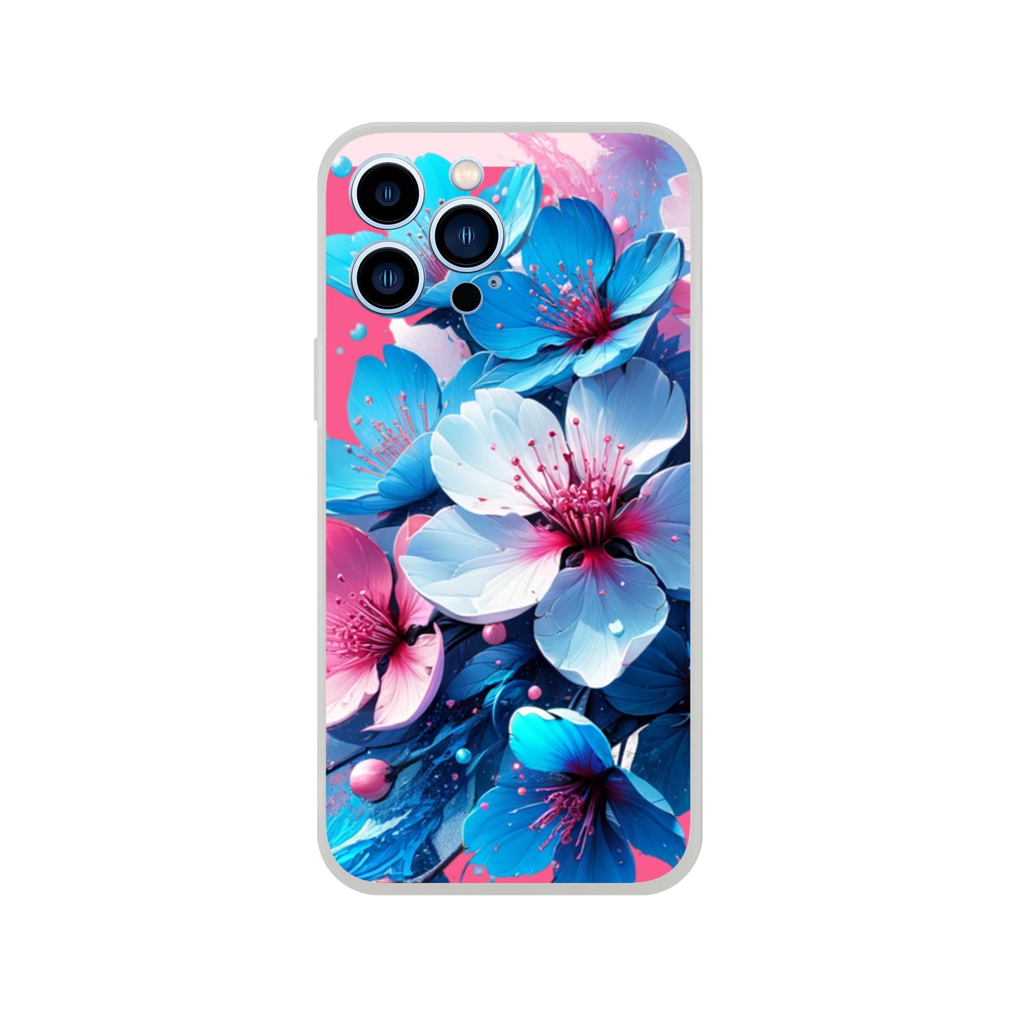 iPhone case with blue and pink floral design on a white background 12