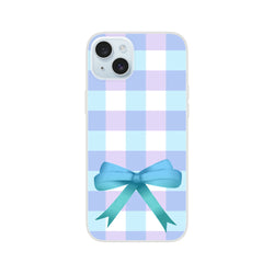 Blue gingham bow iPhone case for iPhone 13-16, cute coquette aesthetic.