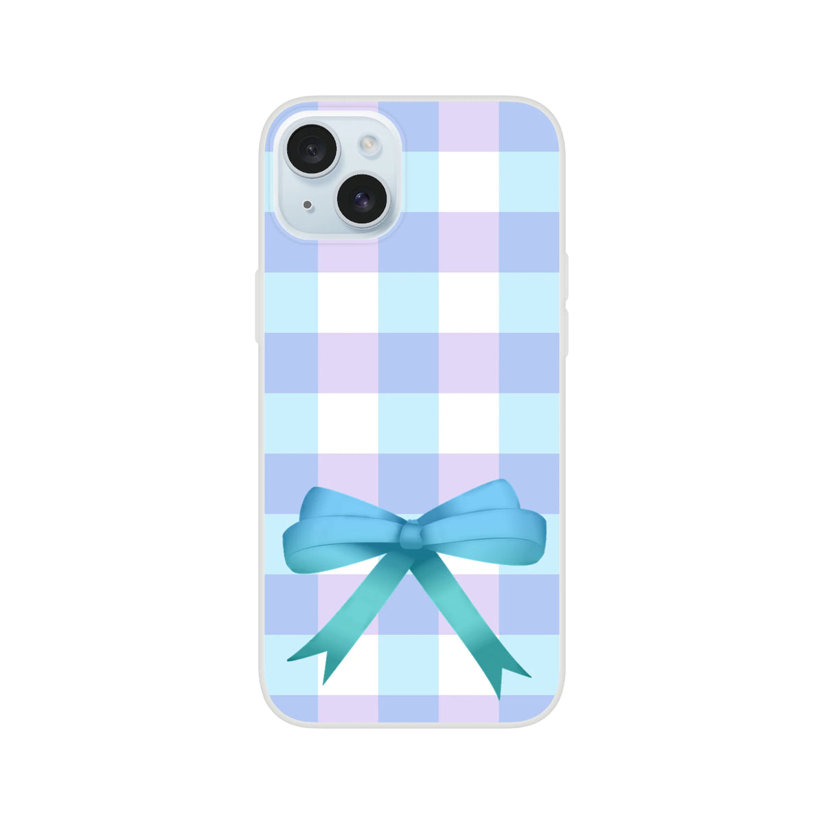 Blue gingham bow iPhone case for iPhone 13-16, cute coquette aesthetic.