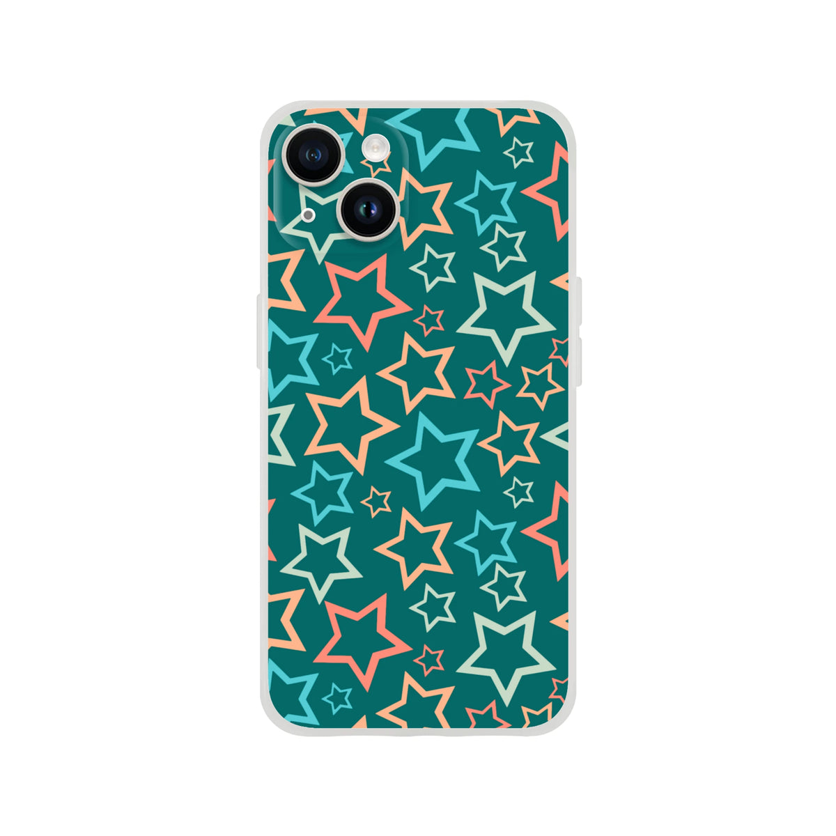 Retro multicolour star iPhone Case (13-16) with Y2K aesthetic print and protective bumper.
