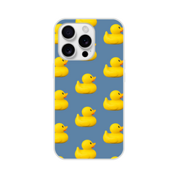 Blue rubber duck print iPhone case for 13-16, bold duck pattern, matte finish, lightweight streetwear-ready cover