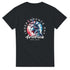 Black men's patriotic T-shirt featuring Statue of Liberty logo with Independence Day arcs and 4th July America text.