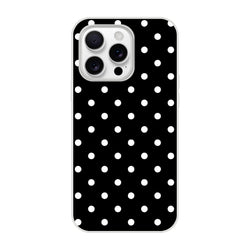 Retro black and white polka dot iPhone case. Slim matte TPU shell with impact absorption for iPhone 13-16 models.