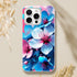 Pastel blue and pink blossom floral iPhone case, slim TPU protective cover for iPhone 16/15/14/13.