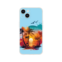 Cute Sunset iPhone Case for 13-16 with palm trees at sunset on a tropical beach.