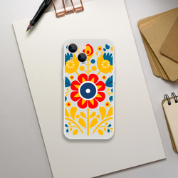 Floral phone case slim protective cover for iPhone 13–16 with frosty transparent finish and bright multicolor flowers.