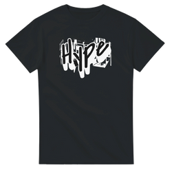 Urban graffiti graphic T-shirt for men with bold white spray-paint artwork on black tee.