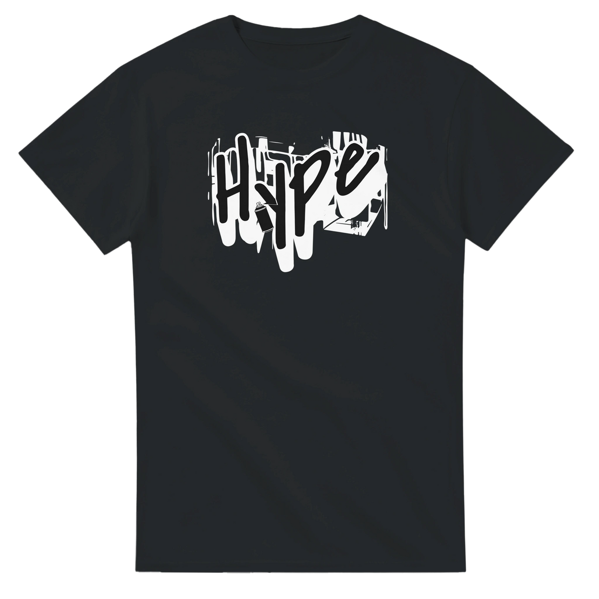 Urban graffiti graphic T-shirt for men with bold white spray-paint artwork on black tee.