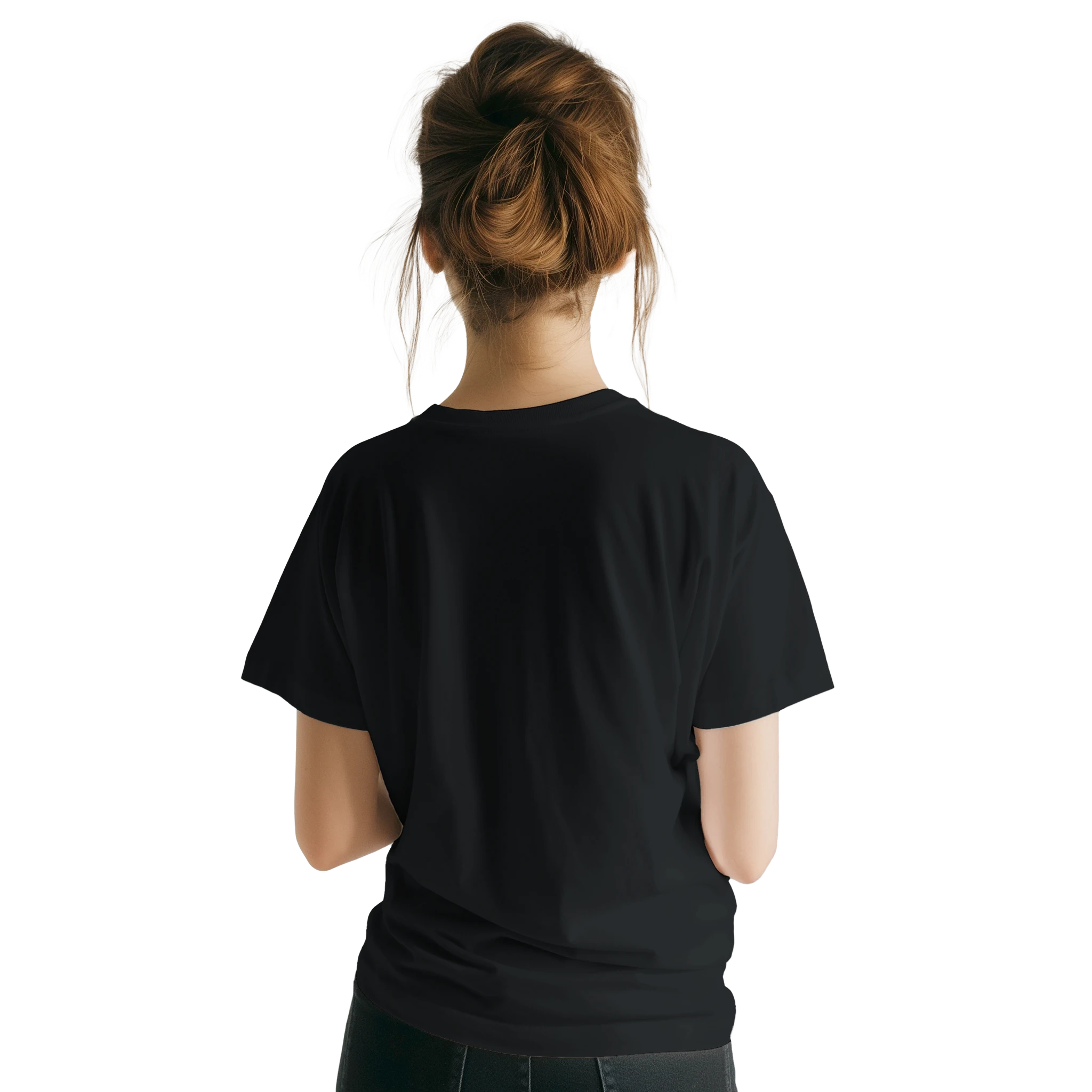 Back view of a person wearing a black Cute Wild Heart T-Shirt.