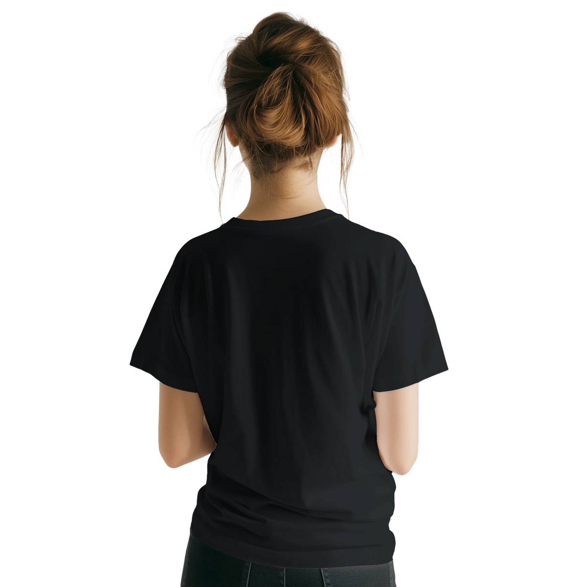 Back view of a person wearing a black Cute Wild Heart T-Shirt.