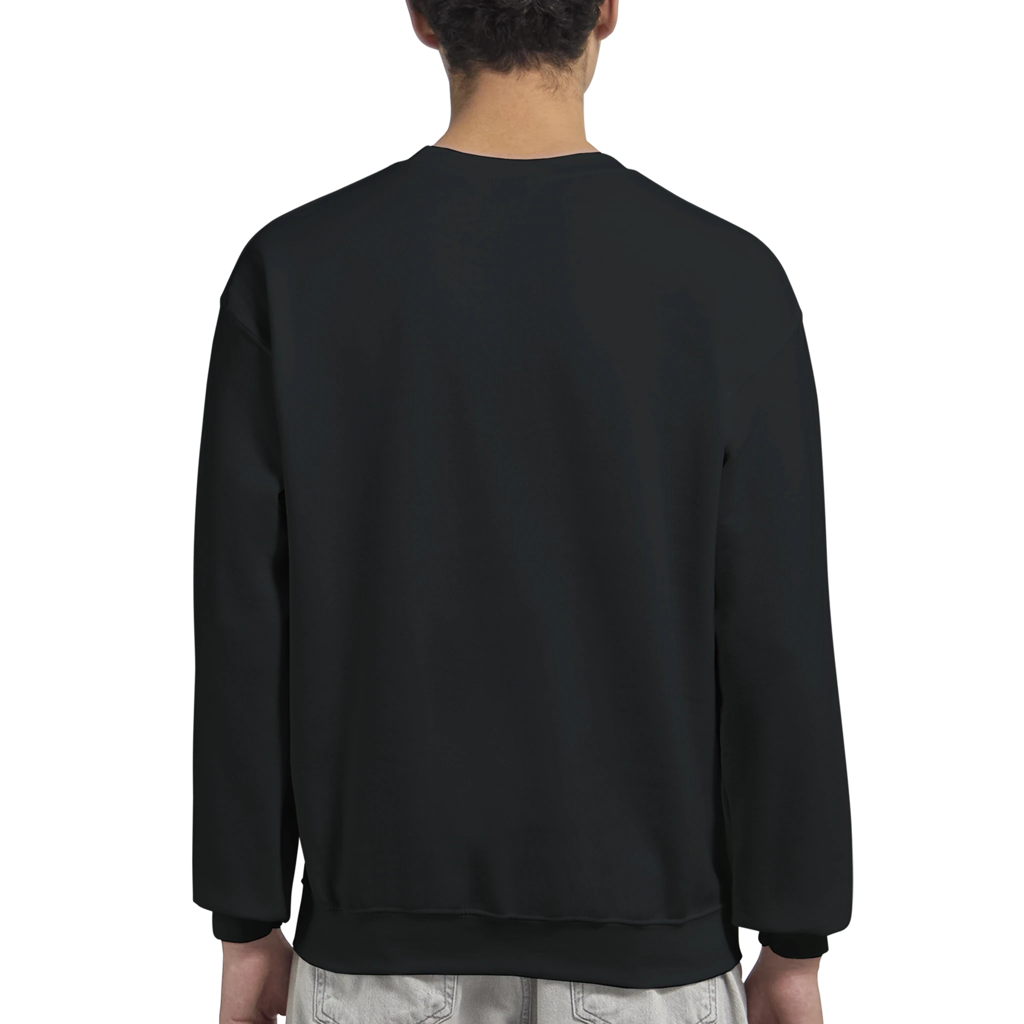 Back view of black Grizzly Bear men's graphic sweatshirt in soft cotton-polyester blend.