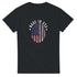 Black Made in USA men's graphic T-shirt with circular fingerprint flag design