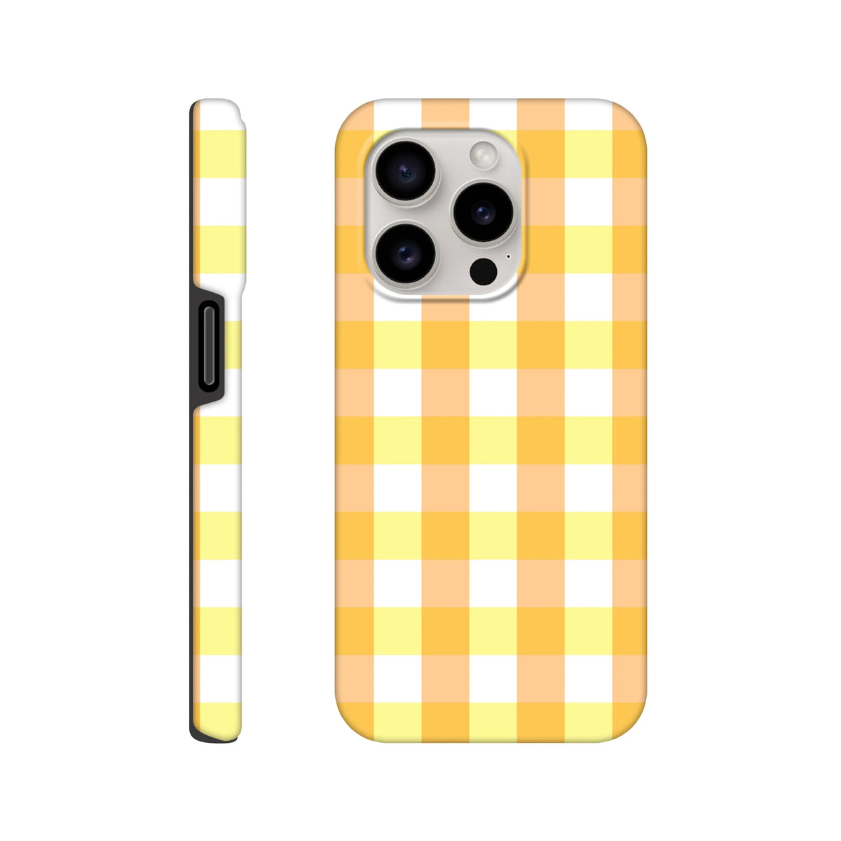 Retro yellow gingham checkered tough iPhone case featuring a cute classic plaid grid design for secure everyday protection.