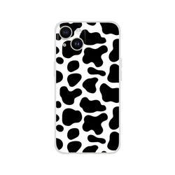 Black & White Cow Print iPhone Case (13–16), cute Y2K animal phone accessory.