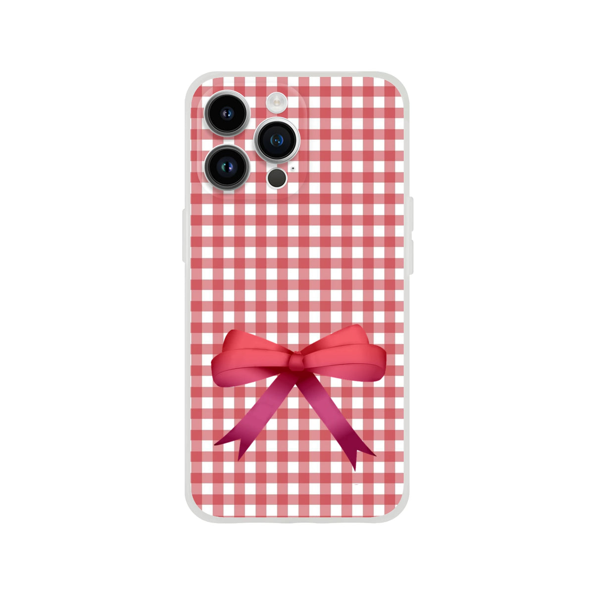 Red gingham bow iPhone case for 13-16 with cute coquette aesthetic and bow motif.