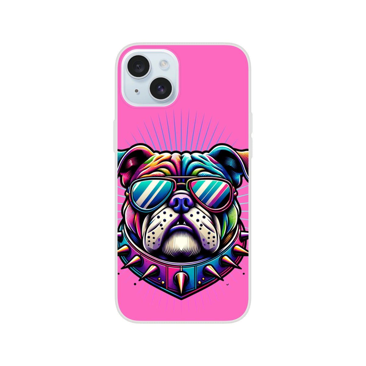 Y2K Bulldog iPhone Case for 13-16, pink retro dog aesthetic with bold bulldog art.