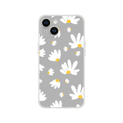 Ditsy Daisy iPhone case for 13-16, slim matte floral cover with white daisies on gray background