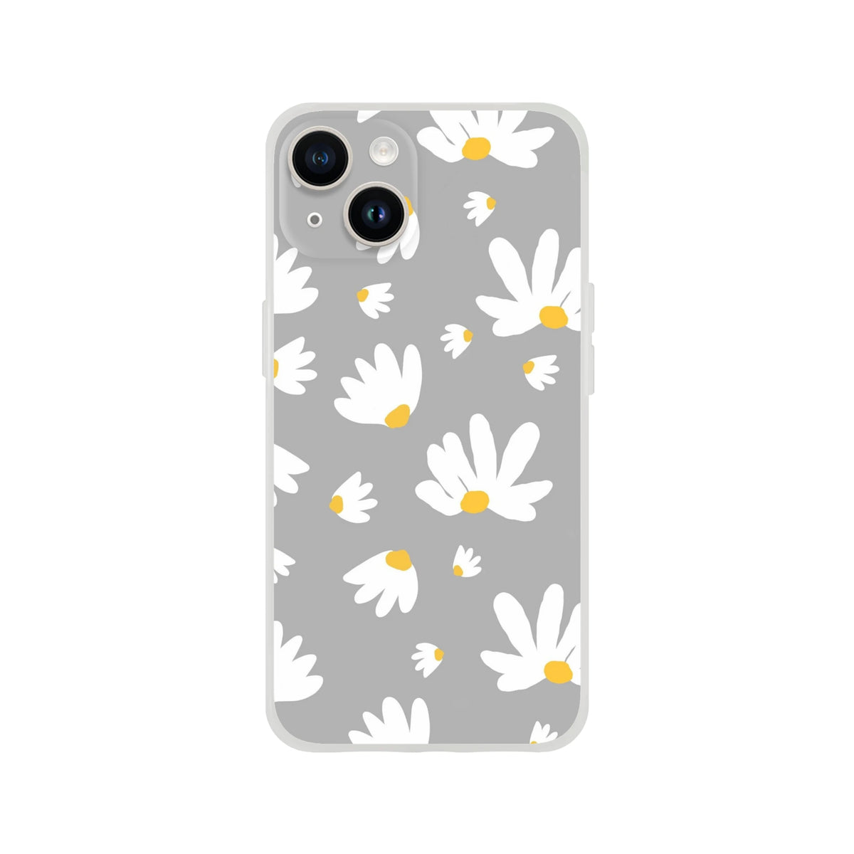 Ditsy Daisy iPhone case for 13-16, slim matte floral cover with white daisies on gray background