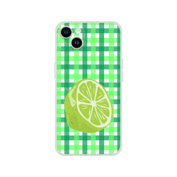Cute lime gingham iPhone case for 13-16, green aesthetic with lime slice graphic