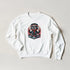 White cotton-blend sweatshirt with a teddy bear DJ graphic, headphones, sunglasses, and a turntable.