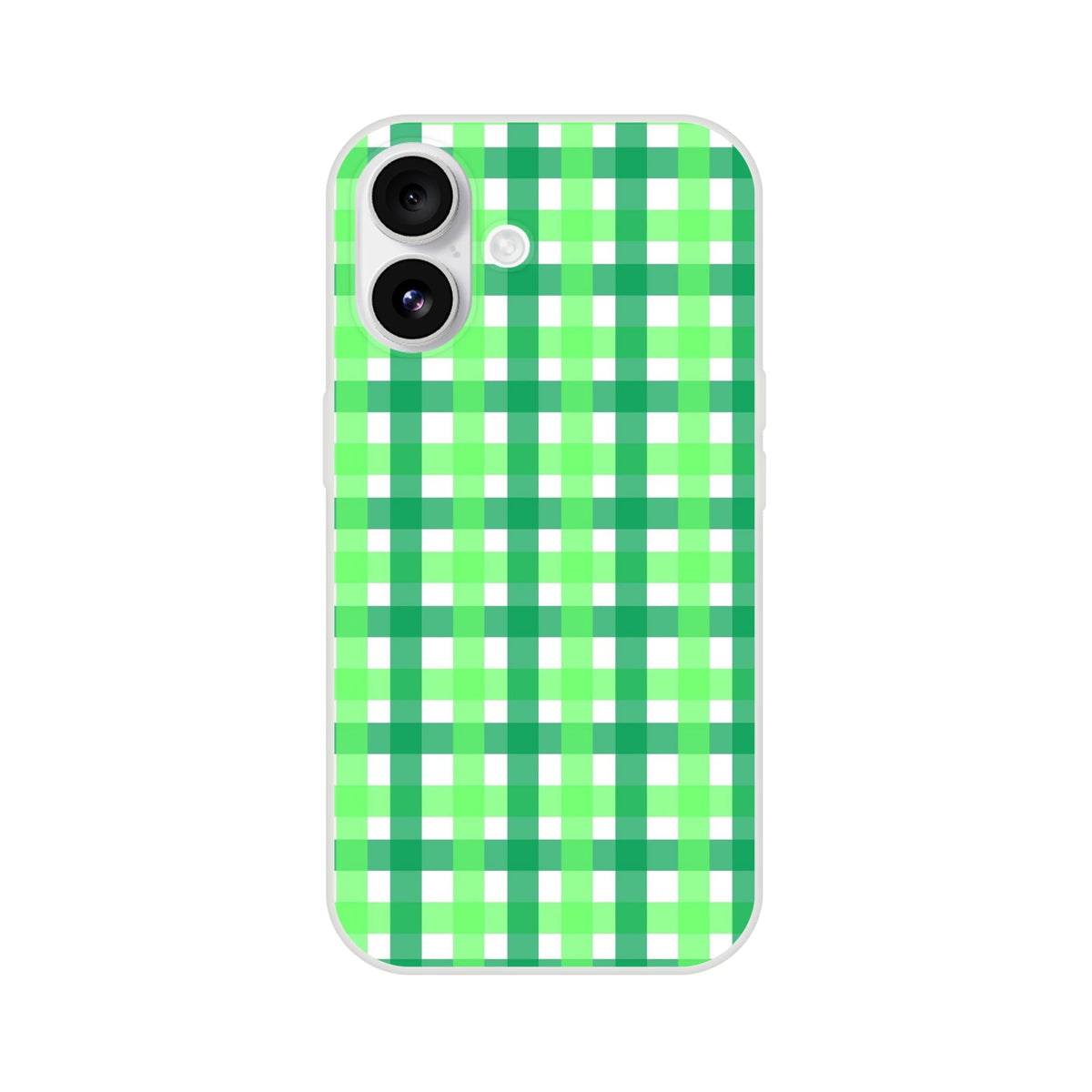 Green gingham iPhone case with bold lime and emerald checkered print.
