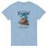 Coconut Beach women's graphic tee in light blue with tropical coconut, palm tree, and waves.