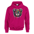 Pink men's teddy bear hoodie featuring a colorful graffiti-style dripping bear graphic.