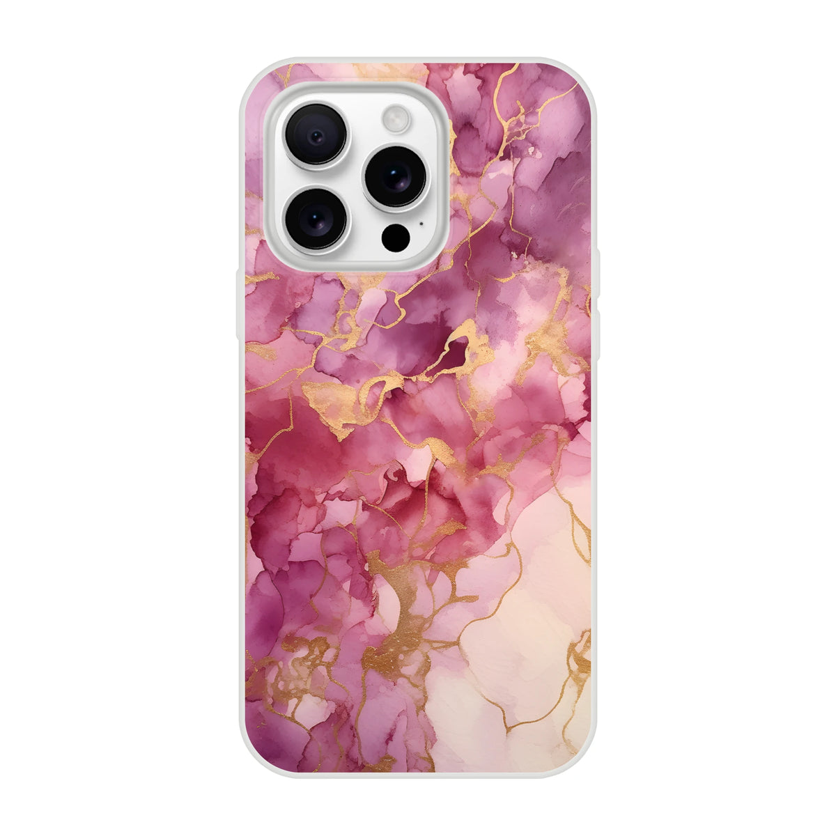 Pink marble iPhone case with blush rose gold veins, slim matte shell for iPhone 13-16.