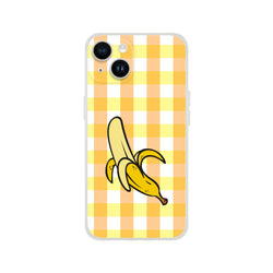 Banana-gingham iPhone case in yellow for 13-16; bold streetwear style and protective shell.