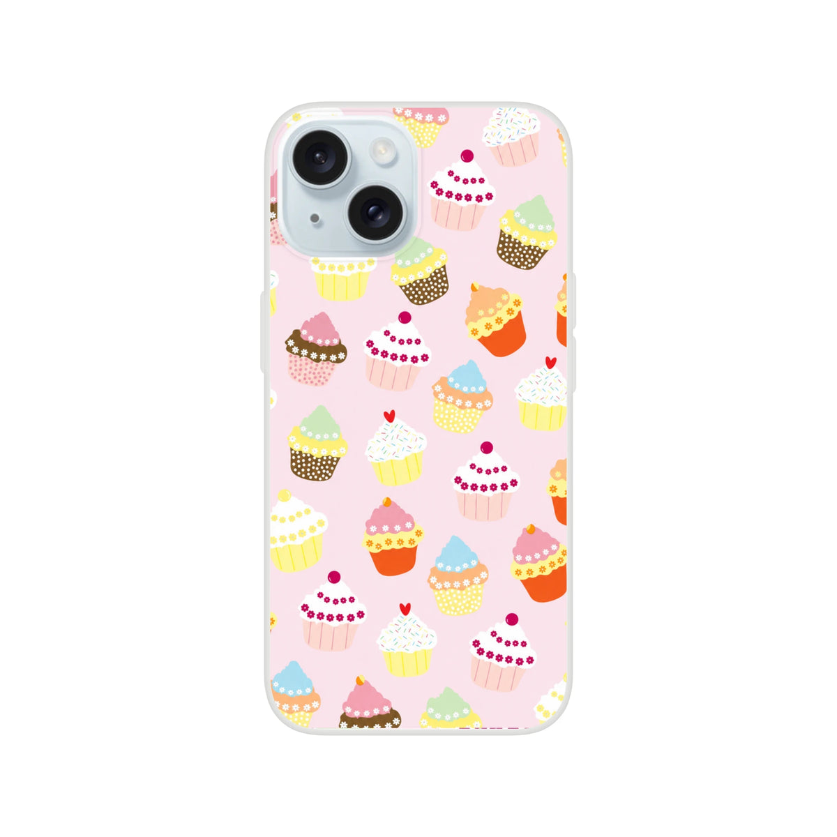 Pastel cupcake-pattern iPhone case for 13-16, slim matte cover with kawaii sweet-treat motif.