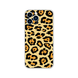Classic leopard-print iPhone case for 13–16, retro animal pattern in tan, black, and orange spots.