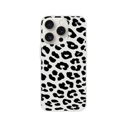 Retro Snow Leopard iPhone Case for iPhone 13–16 with bold black leopard print on light background.