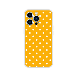 Retro orange phone case with white polka dots. Slim matte finish iPhone cover with shock-absorbing TPU protection for daily use.